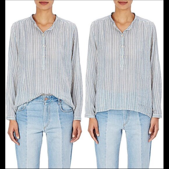 New Isabel Marant Joden 100% cotton gauzy breezy oversized stripe popover blouse - Picture 2 of 16
